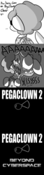 Size: 806x3224 | Tagged: safe, artist:tjpones, oc, oc only, oc:pegaclown, pegasus, pony, horse wife, ..., ask, blank eyes, clown, creepy, female, grayscale, hissing, horror, lawnmower man, mare, monochrome, movie trailer, no catchlights, no pupils, offscreen character, screaming, sharp teeth