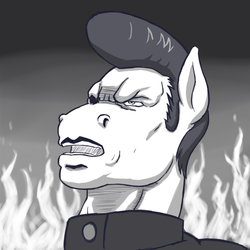 Size: 1000x1000 | Tagged: safe, artist:lemon, pony, cromartie high school, delinquent, fire, manly, monochrome, ponified, solo