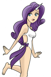 Size: 1024x1539 | Tagged: safe, artist:koku-chan, rarity, human, unicorn, g4, bow, clothes, female, horn, horned humanization, humanized, one-piece swimsuit, open-back swimsuit, solo, swimsuit