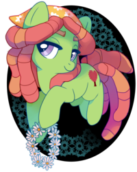 Size: 1600x2000 | Tagged: safe, artist:sambragg, tree hugger, earth pony, pony, g4, bedroom eyes, featured image, female, floral head wreath, hippie, hoof hold, lace, looking at you, sexy, simple background, smiling, solo, white background