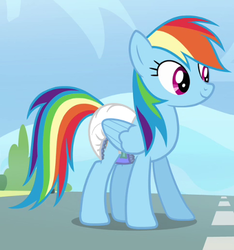 Size: 378x403 | Tagged: safe, artist:mylittlediapers, edit, screencap, rainbow dash, g4, my little pony: friendship is magic, wonderbolts academy, diaper, diaper edit, female, non-baby in diaper, poofy diaper, solo