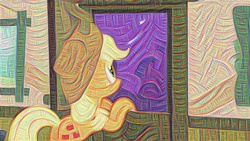 Size: 1200x675 | Tagged: safe, edit, edited screencap, screencap, applejack, apple family reunion, g4, apple, applejack's parents, deepdream, door, hill, inceptionism, leaning, looking up, night, picture frame, rug, shooting star, sky, standing, tree, window