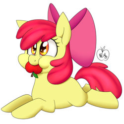 Size: 1000x1000 | Tagged: safe, artist:notenoughapples, apple bloom, g4, adorabloom, apple, cute, eating, female, puffy cheeks, simple background, solo, transparent background