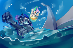 Size: 6000x4000 | Tagged: safe, artist:alumx, princess celestia, princess luna, anthro, g4, absurd resolution, cannonball, diving, swimming, swimming pool