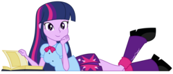 Size: 3374x1444 | Tagged: safe, artist:famousmari5, twilight sparkle, equestria girls, g4, adorkable, book, cute, dork, female, hand on chin, looking at you, one leg raised, reading, simple background, solo, transparent background, twiabetes, vector