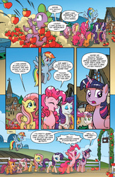 Size: 900x1384 | Tagged: safe, artist:tony fleecs, idw, official comic, fluttershy, pinkie pie, rainbow dash, rarity, scootaloo, spike, sweetie belle, twilight sparkle, alicorn, dragon, earth pony, living apple, pegasus, pony, unicorn, g4, night of the living apples, spoiler:comic, spoiler:comic32, abduction, apple, comic, female, food, male, mare, preview, speech bubble, twilight sparkle (alicorn), watermark