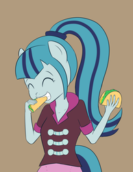 Size: 777x1000 | Tagged: safe, artist:empyu, sonata dusk, anthro, equestria girls, g4, 30 minute art challenge, cute, eyes closed, female, happy, ponied up, simple background, solo, sonatabetes, sonataco, taco, that girl sure loves tacos, that pony sure does love tacos, that siren sure does love tacos