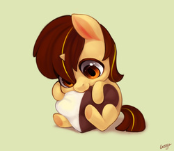 Size: 816x709 | Tagged: safe, artist:ciciya, oc, oc only, pony, unicorn, baby, baby pony, cookie, cute, foal, heart, nibbling, solo