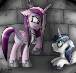 Size: 1250x1200 | Tagged: safe, artist:kleineluhnar, princess cadance, shining armor, alicorn, pony, unicorn, g4, dark mirror universe, evil cadance, mirror universe