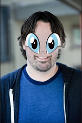 Size: 605x901 | Tagged: safe, human, 1000 years in photoshop, creepy, cursed image, irl, irl human, m.a. larson, morph, photo, photoshop, pony eyes, solo, wat, why