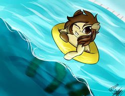 Size: 1300x1000 | Tagged: safe, artist:scarlett-letter, oc, oc only, inner tube, solo, swimming pool, water