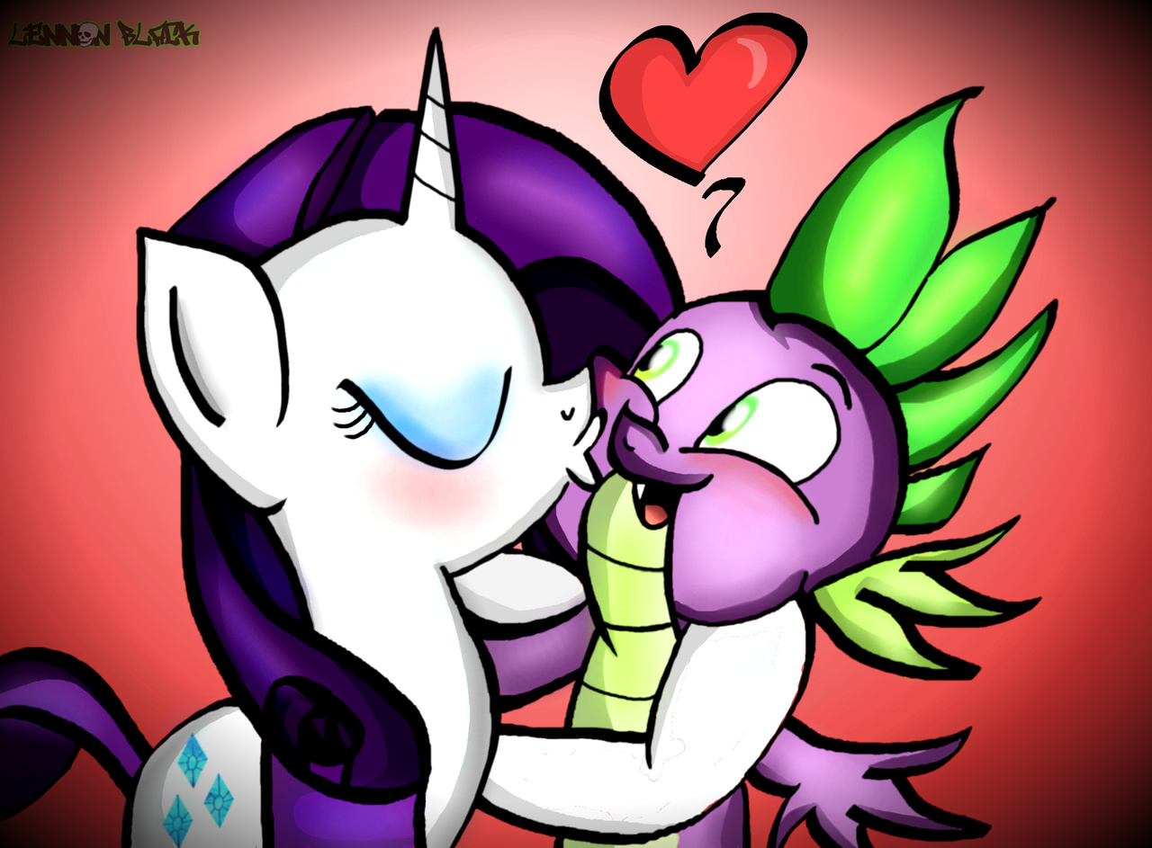 #939411 - safe, artist:lennonblack, rarity, spike, female, kissing, male, s...