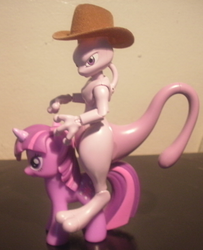 Size: 575x709 | Tagged: safe, twilight sparkle, mewtwo, g4, context is for the weak, cowboy hat, gift set, hat, irl, photo, pokémon, toy, wat