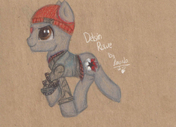 Size: 1227x883 | Tagged: safe, artist:lovela-in-love, earth pony, pony, beanie, clothes, crossover, delsin rowe, hat, infamous, infamous second son, ponified, solo, traditional art