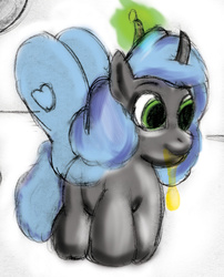 Size: 846x1046 | Tagged: safe, artist:heromewtwo, queen chrysalis, changeling, nymph, g4, female, filly, larva, mirror universe, photoshop, reversalis, solo, young, youth