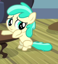 Size: 200x220 | Tagged: safe, screencap, mint flower, pony, for whom the sweetie belle toils, g4, season 4, 5-year-old, cute, female, filly, foal, frown, leaning, sad, solo, worried