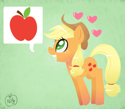 Size: 1489x1299 | Tagged: safe, artist:notenoughapples, applejack, g4, female, heart, looking up, open mouth, pictogram, smiling, solo, speech bubble, that pony sure does love apples