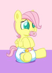Size: 883x1248 | Tagged: safe, artist:artiecanvas, fluttershy, pony, g4, artiecanvas is trying to murder us, baby, baby pony, babyshy, cute, diaper, female, foal, pacifier, poofy diaper, puffy cheeks, shyabetes, sitting, solo, younger