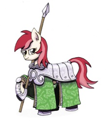Size: 700x780 | Tagged: artist needed, safe, roseluck, earth pony, pony, g4, armor, female, mare, solo, spear