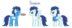 Size: 377x147 | Tagged: safe, artist:donttouchmykitty, soarin', g4, male, mouth hold, pie, pixel art, solo, wonderbolts dress uniform, wonderbolts uniform