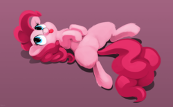 Size: 4000x2482 | Tagged: safe, artist:dimfann, pinkie pie, earth pony, pony, g4, :p, belly, chest fluff, cute, diapinkes, ear fluff, featureless crotch, female, fluffy, leg fluff, looking up, on back, ponk, smiling, solo, tongue out