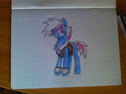 Size: 1280x959 | Tagged: safe, artist:gamplym, oc, oc only, oc:gamerton, blue, blue coat, clothes, colored, drawing, graph paper, jacket, shirt, solo, traditional art