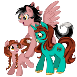 Size: 1500x1500 | Tagged: safe, artist:elimicho, oc, oc only, oc:fox tails, oc:hope way, oc:tiny tales, earth pony, pegasus, pony, unicorn, couple, cute, family, female, filly, parent:oc:fox tails, parent:oc:tiny yales, parents:tailes, son, tailes