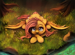 Size: 1900x1400 | Tagged: safe, artist:miokomata, fluttershy, g4, cute little fangs, fangs, female, looking at you, solo