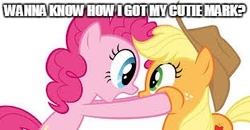 Size: 311x162 | Tagged: safe, applejack, pinkie pie, g4, caption, image macro, meme, picture for breezies, pinkie joker, simple background, the joker