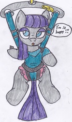 Size: 2021x3401 | Tagged: safe, artist:cuddlelamb, boulder (g4), maud pie, g4, baby bouncer, diaper, female, high res, non-baby in diaper, pony price company, solo, traditional art