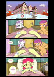 Size: 1600x2262 | Tagged: safe, artist:jeremy3, apple bloom, scootaloo, sweetie belle, earth pony, pony, comic:quest for apple bloom, g4, comic, cutie mark crusaders, hospital, iv drip, ponyville hospital, sick, snow, tears of joy, winter