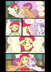 Size: 1600x2262 | Tagged: safe, artist:jeremy3, apple bloom, scootaloo, sweetie belle, earth pony, pony, comic:quest for apple bloom, g4, comic, crying, cute, cutie mark crusaders, hospital, hug, iv drip, sick
