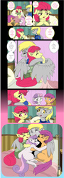 Size: 1600x4466 | Tagged: safe, artist:jeremy3, apple bloom, derpy hooves, scootaloo, sweetie belle, pegasus, pony, comic:quest for apple bloom, g4, bed, comic, cute, cutie mark crusaders, equestria's best mother, feels, female, group hug, hospital, hug, iv drip, mailmare, mare, sick, winghug