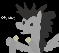 Size: 456x411 | Tagged: safe, artist:paper-pony, oc, oc only, oc:mortimer hooves, pegasus, pony, black background, hooves, lineless, male, oh no, open mouth, simple background, solo, spread wings, stallion, wings
