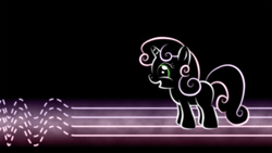 Size: 1920x1080 | Tagged: safe, artist:smockhobbes, sweetie belle, pony, unicorn, g4, black background, blank flank, female, filly, foal, hooves, horn, lineart, open mouth, simple background, solo, wallpaper