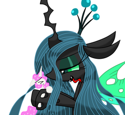 Size: 1300x1200 | Tagged: safe, artist:lovehtf421, princess celestia, queen chrysalis, changeling, changeling queen, g4, crown, fangs, female, jewelry, regalia, tongue out, younger