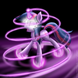 Size: 1400x1400 | Tagged: safe, artist:smockhobbes, twilight sparkle, pony, unicorn, g4, abstract background, female, glowing eyes, magic glow, mare, solo, spell, twilight sparkle glowing eyes, unicorn twilight