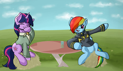 Size: 4000x2300 | Tagged: safe, rainbow dash, twilight sparkle, g4, conversation, duo, scenery