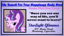 Size: 1612x900 | Tagged: safe, artist:slb94, starlight glimmer, g4, the cutie map, advertisement, bedroom eyes, card, equality, female, open mouth, smiling, solo