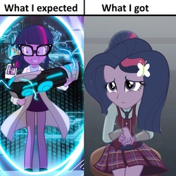 Size: 776x775 | Tagged: safe, artist:bluse, edit, fluttershy, sci-twi, twilight sparkle, equestria girls, g4, my little pony equestria girls: friendship games, 1000 hours in ms paint, comparison, hilarious in hindsight, ms paint, reality check, recolor, show accurate
