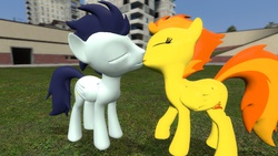 Size: 1360x768 | Tagged: safe, artist:mk513, soarin', spitfire, pegasus, pony, g4, 3d, duo, eyes closed, female, gmod, kiss on the lips, kissing, male, mare, ship:soarinfire, shipping, stallion, straight