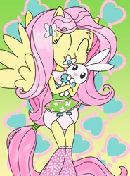 Size: 769x1040 | Tagged: safe, artist:toon-orochi, angel bunny, fluttershy, equestria girls, g4, cute, diaper, female, non-baby in diaper, pacifier, ponied up, poofy diaper, shyabetes, solo