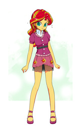 Size: 1008x1567 | Tagged: safe, artist:twilite-sparkleplz, sunset shimmer, equestria girls, g4, my little pony equestria girls: friendship games, clothes, cute, cutie mark, cutie mark on clothes, female, high heels, legs, long legs, nervous, school spirit, shimmerbetes, shoes, simple background, skirt, solo, that was fast