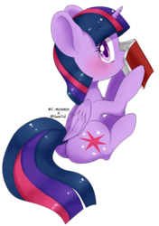 Size: 2156x3060 | Tagged: safe, artist:dambitail, artist:shusu, twilight sparkle, alicorn, pony, g4, blushing, book, cute, female, high res, looking at you, mare, pixiv, simple background, solo, transparent background, twiabetes, twilight sparkle (alicorn)