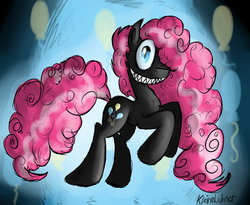 Size: 5000x4092 | Tagged: safe, artist:kleineluhnar, pinkie pie, pony, g4, absurd resolution, balloon, creepy, female, nightmare pinkie, nightmarified, sharp teeth, solo, teeth