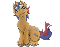 Size: 1008x792 | Tagged: safe, artist:seccrani, oc, oc only, oc:electric spark, pony, unicorn, ear piercing, goggles, piercing, unshorn fetlocks