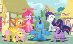 Size: 3881x2337 | Tagged: safe, artist:big-mac-a-brony, applejack, fluttershy, pinkie pie, rainbow dash, rarity, twilight sparkle, g4, energy drink, high res, mane six, red bull, this will end in tears, uh oh