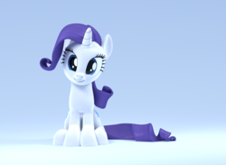 Size: 1472x1080 | Tagged: safe, artist:borickrut, artist:creatorofpony, rarity, pony, unicorn, g4, 3d, 3d model, blender, cute, female, grin, looking at you, mare, ponytail, raribetes, sitting, smiling, solo