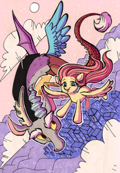 Size: 2184x3129 | Tagged: safe, artist:inverseskies, discord, fluttershy, g4, female, high res, male, ship:discoshy, shipping, straight