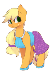 Size: 900x1200 | Tagged: safe, artist:ayahana, applejack, g4, alternate hairstyle, clothes, dress, hatless, missing accessory